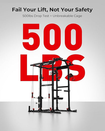 Mikolo K6 2.0 Power Cage, Power Rack with Cable Crossover System, 2000LBS Squat Rack with LAT Pull Down System, Functional Trainer with Aluminum Pulley System for Home Gym