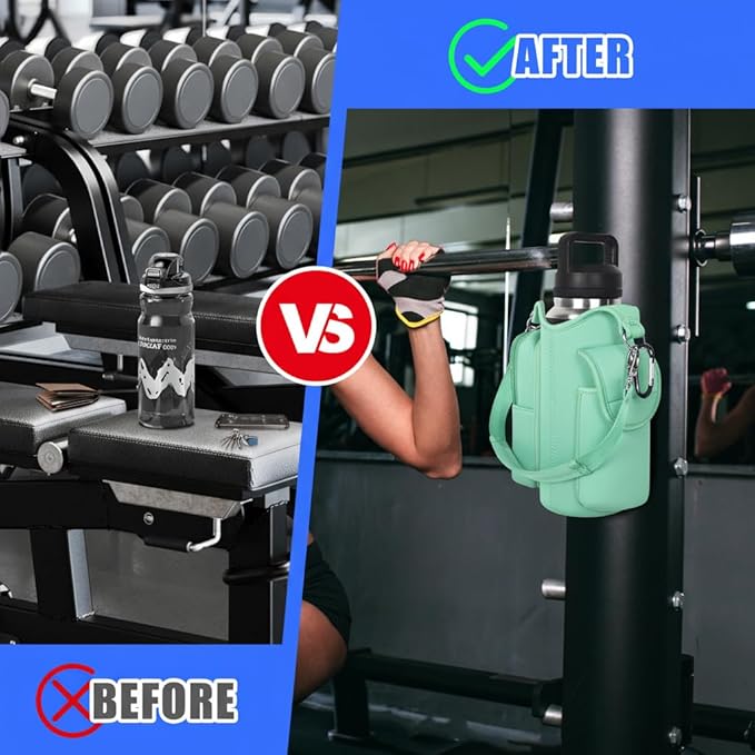 icolor Magnetic Gym Bag Water Bottle Carrier Holder with Phone Pockets & Shoulder Strap,Gym Magnetic Bag 5 Built-in Magnets Gym Accessories Organizer Sling Bottle Bag Pouch Sleeve
