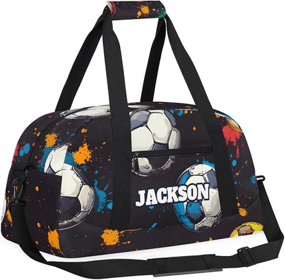 Personalized Soccer Gym Duffel Bags for Kids Boys with Custom Name Sport Training Travel Bags for Overnight Weekender, Black