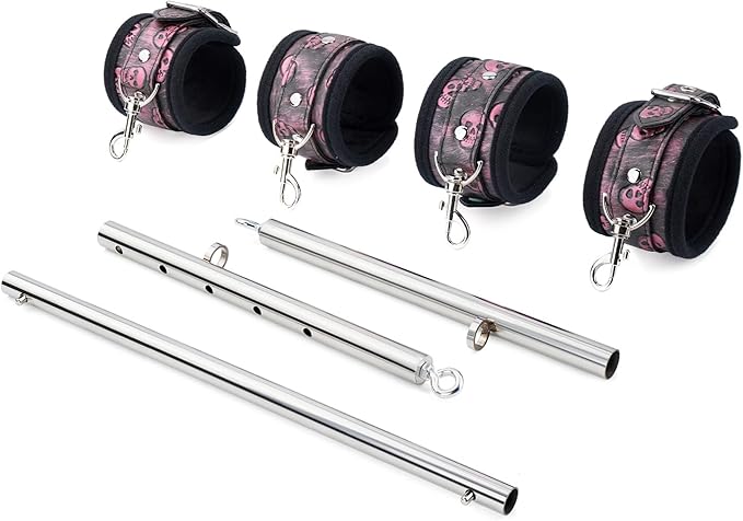 Spreader Bar Heavy Duty Stainless Steel Expandable Silver Bar Home Gym with 4pcs PU Purple Adjustable Strap,Sports Aid Training Fitness Gear Pilates Aid Kit,Yoga Set