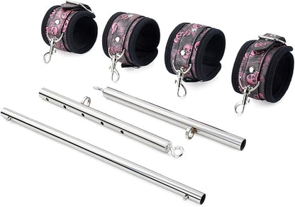 Spreader Bar Heavy Duty Stainless Steel Expandable Silver Bar Home Gym with 4pcs PU Purple Adjustable Strap,Sports Aid Training Fitness Gear Pilates Aid Kit,Yoga Set