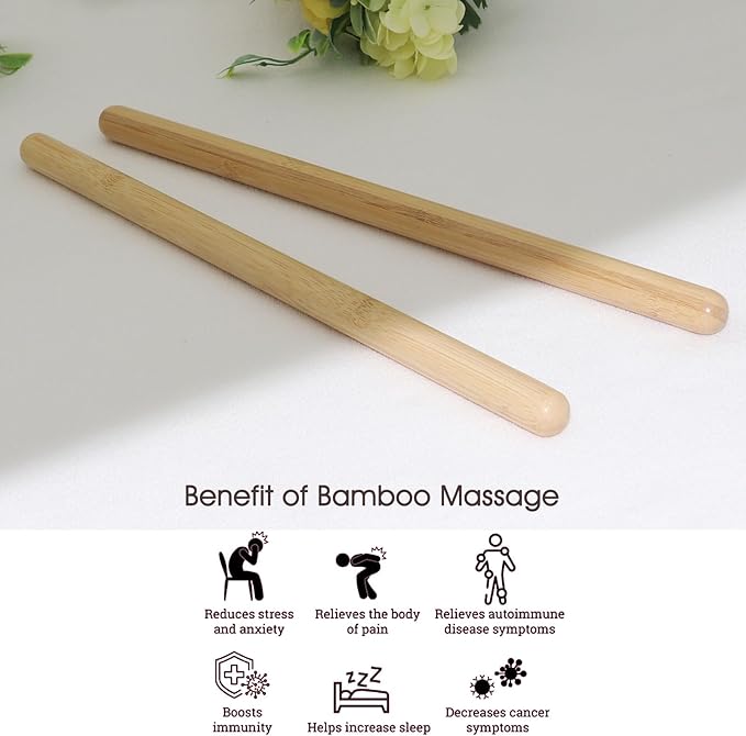 2 PCS Solid Bamboo Massage Stick Set for Body Shaping, Roller Stick, Guasha Sticks, Warm Therapy Tools for Muscle Relaxation