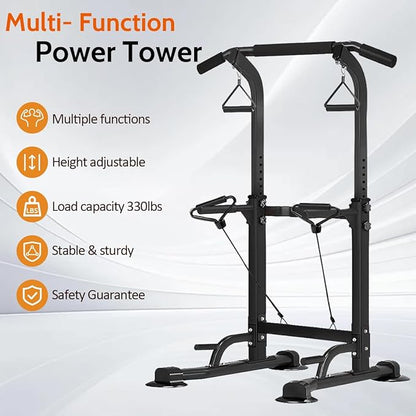 Power Tower Pull Up Dip Station Adjustable Height Multifunctional Home Strength Training Fitness Exercise Equipment, Simple Installation