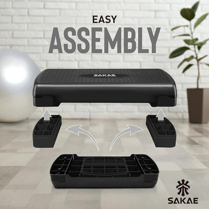 SAKAE Adjustable Aerobic Stepper Kit with Dumbbells & Kettlebell & Weightlifting Belt & Measuring Tape, 2 Level Risers Exercise Step Platform for Home Gym Exercise Fitness Workout, Multiple Colors