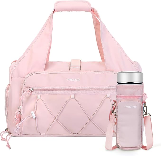 MOSISO Gym Bag for Women, Travel Duffle Weekender Overnight Workout Carry on Small Tote Sport Gym Duffle Bag with Shoe Compartment&Wet Pocket&Water Bottle Holder for Fitness, Yoga, Weekend, Pink
