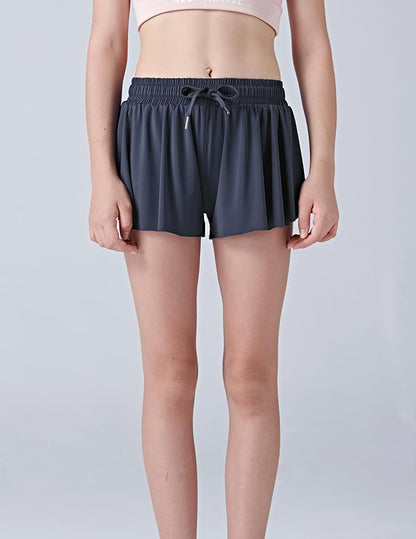 3 Pack Girls Flowy Shorts with Spandex Liner 2-in-1 Youth Butterfly Skirts for Fitness, Running, Sports