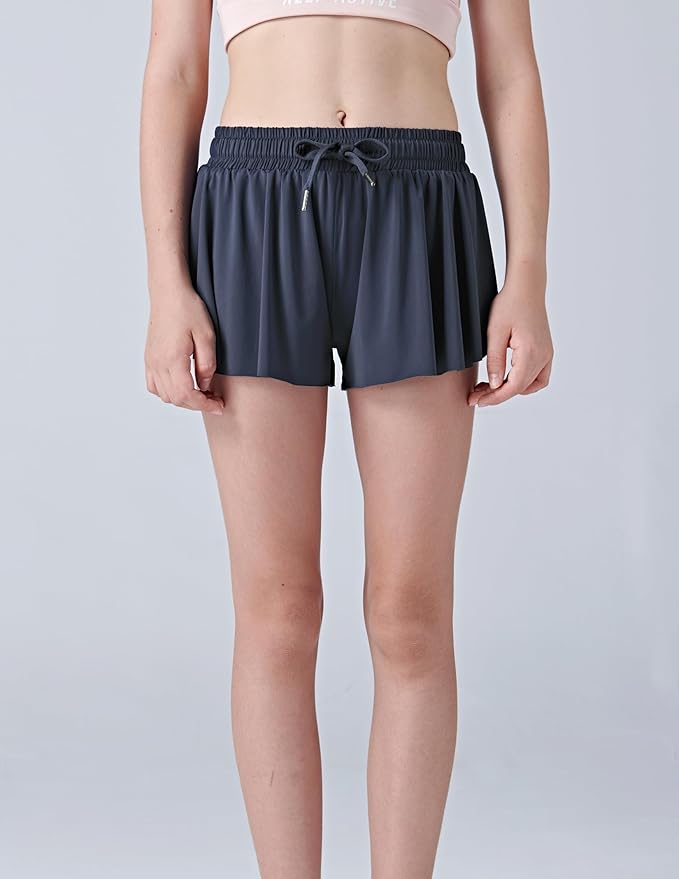 3 Pack Girls Flowy Shorts with Spandex Liner 2-in-1 Youth Butterfly Skirts for Fitness, Running, Sports