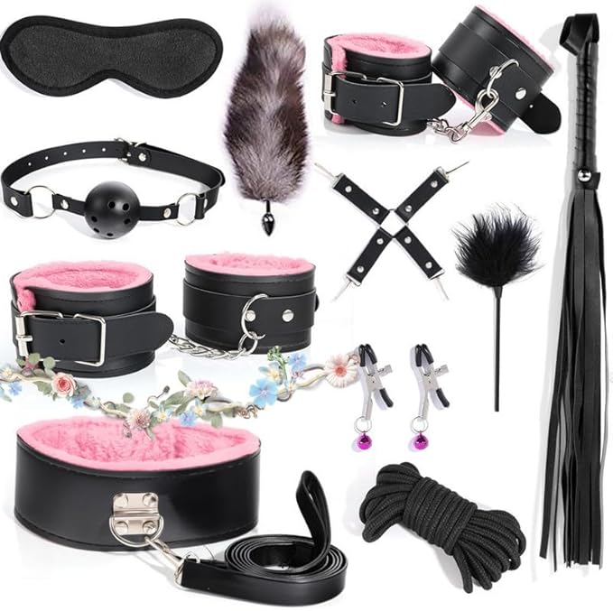 Pink 11 Piece Leather Indoor Fitness Set, Multifunctional and Adjustable, Equipped with Wristband - D5