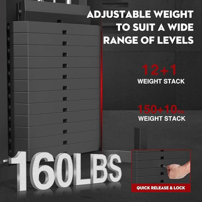 SPART Home Gym Station,Multifunctional Home Gym Workout Equipment,with 160LBS Weight Stack for Leg Press & Chest Fly, All in One Exercise Equipment Full Body Strength Training with Pulley System