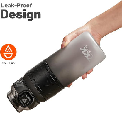 TKK Sports Water Bottles with Removable Straw 29 oz Leak-proof Flip Top Lid BPA Free Tritan Bottles with Strap for School, Fitness, Gym, Outdoor, Black-White
