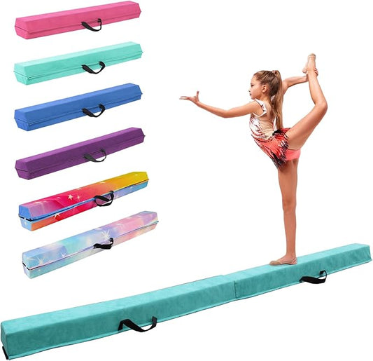 8FT/9.5FT Folding Balance Beam, Portable Gymnastics Beam Equipment with Non Slip Rubber Base & Suede Cover for Training/Practice/Professional Home Exercise