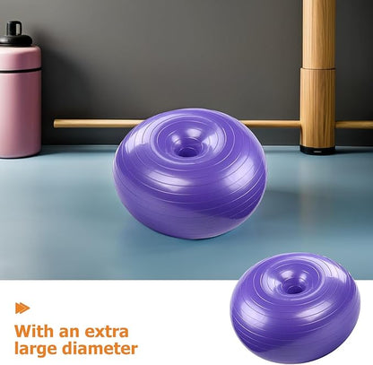 VOSAREA Inflatable Donut Yoga Ball with Air Pump, Thickened Durable Stability Ball for Core Training and Pregnancy Exercise, Purple Gym Balance Trainer for Home and Office