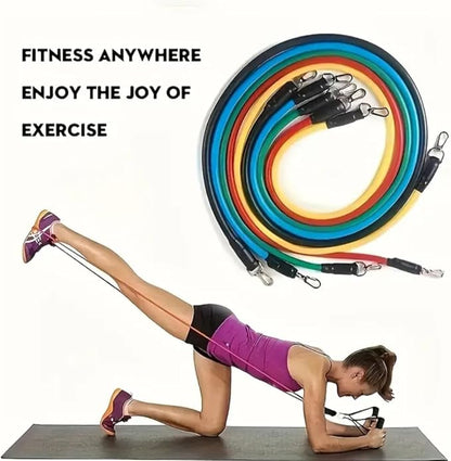 Resistance Bands Set with Handles, 5 Stackable Exercise Bands for Working Out, Home Gym Equipment with Door Anchor, Ankle Straps & Carrying Case for Strength Training, Physical Therapy & Fitness.