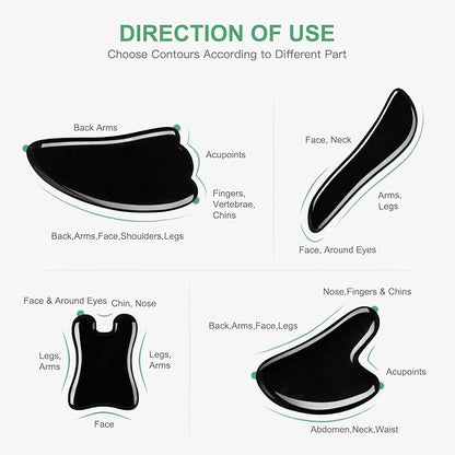airogym Guasha Massage Tool, Natural Gua Sha Board, 4PCS Guasha Stone Scraping Massage Sets for SPA, Acupuncture, Physical Therapy, Muscle Knots, Facial Caring Point Treatment (Black)