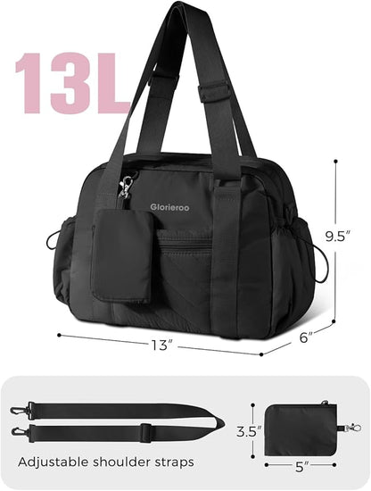 Small Gym Bag for Women - Puffer Duffle Weekender Work Duffel Carry on Overnight Nurse Dance Yoga Workout Tote Bag with Yoga Mat Holder Wet Compartment Coin Purse BPA-Free