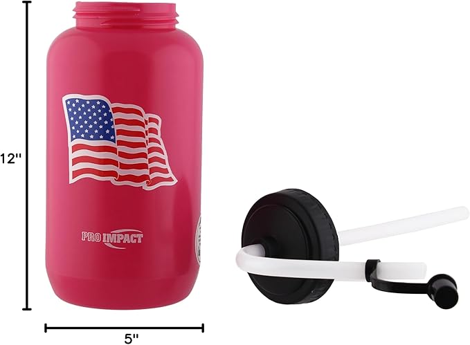 Pro Impact Squeezable Water Bottle Bendable Long Straw - LDPE BPA Free Plastic - Hydration for Baseball Hockey Gym MMA Yoga Boxing Cycling Softball Football Lacrosse (35.5 Oz.)