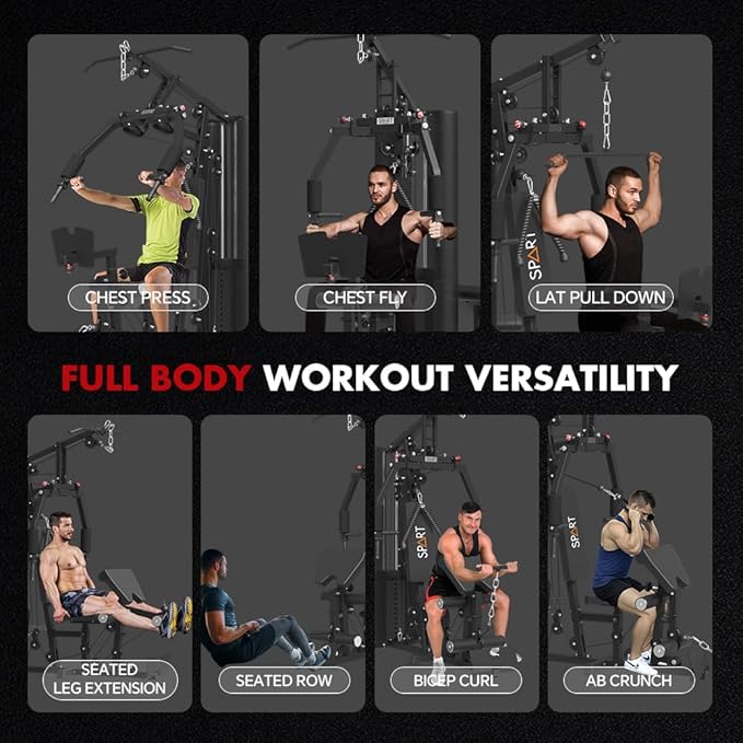 SPART Home Gym Station,Multifunctional Home Gym Workout Equipment,with 160LBS Weight Stack for Leg Press & Chest Fly, All in One Exercise Equipment Full Body Strength Training with Pulley System