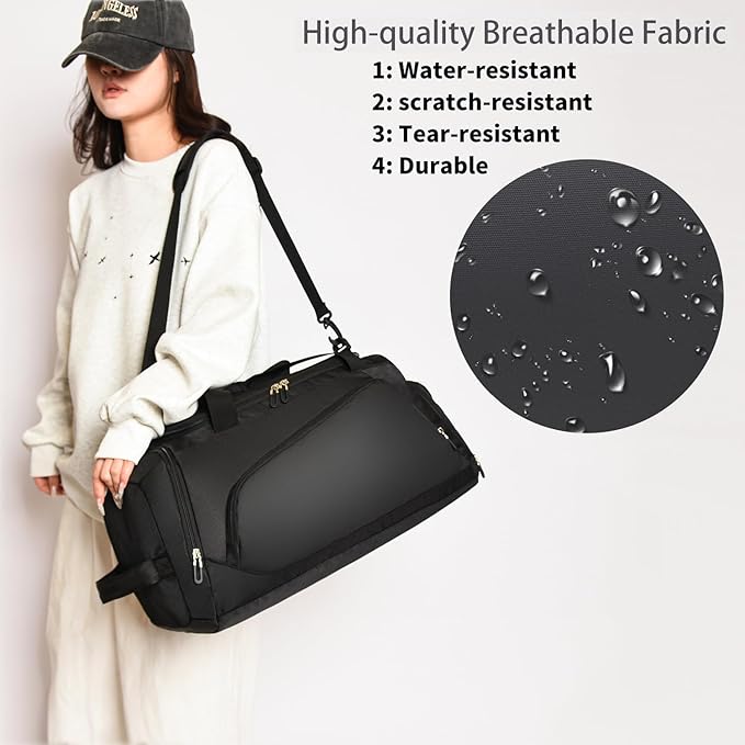 Waterproof Gym Bag with Shoe & Wet Compartment for Men/Women,Sports Duffle Bags for Workout/Fitness/Travel(Black,20"x11"x11")