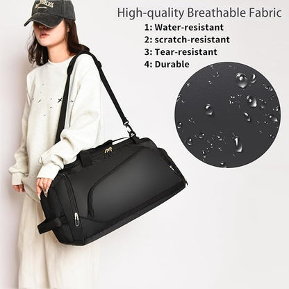Waterproof Gym Bag with Shoe & Wet Compartment for Men/Women,Sports Duffle Bags for Workout/Fitness/Travel(Black,20"x11"x11")
