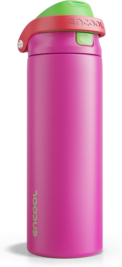 ENCOOL Leakproof Insulated Water Bottle with Straw Dual-Sip Water Bottle Bag-Safe Design for Work, Commute & Gym – Keeps Drinks Cold All Day, 24 oz, Neon Pink