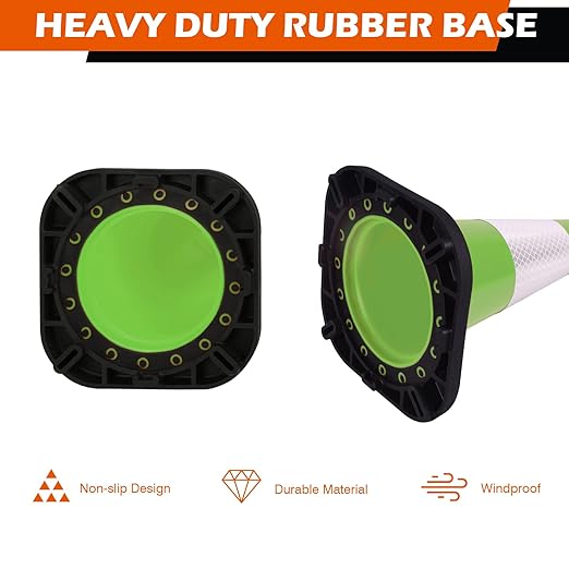 8 Pack 12 Inch Green PVC Traffic Cones with Black Base, Stable and Durable Sport Training & Soccer Practice Markers for Indoor and Outdoor Use (8, Green, 12 Inch)