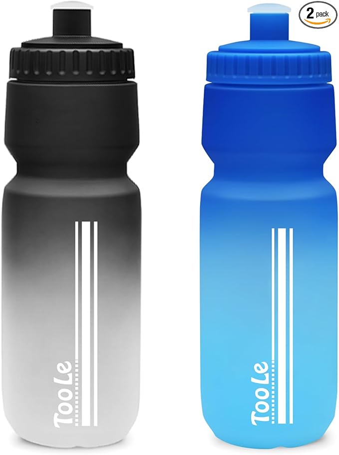 24oz Bike Water Bottle, Squeeze Water Bottle Leakproof BPA Free with Capacity Scale w/Pull Top Lid, Reusable, for Bicycle, Gym,Camping, Hiking 2 Pack