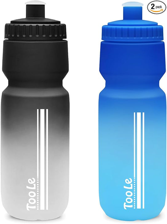 24oz Bike Water Bottle, Squeeze Water Bottle Leakproof BPA Free with Capacity Scale w/Pull Top Lid, Reusable, for Bicycle, Gym,Camping, Hiking 2 Pack