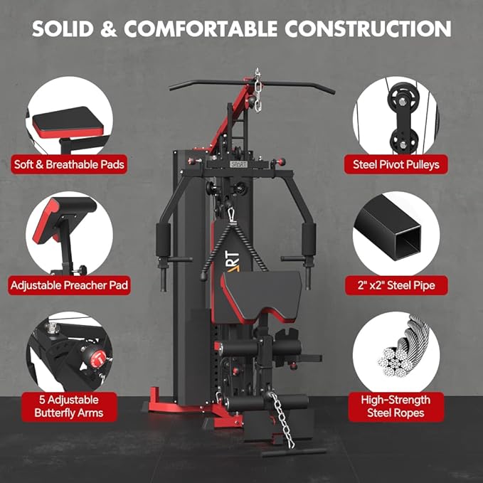 SPART Home Gym Station,Multifunctional Home Gym Workout Equipment,with 160LBS Weight Stack for Leg Press & Chest Fly, All in One Exercise Equipment Full Body Strength Training with Pulley System