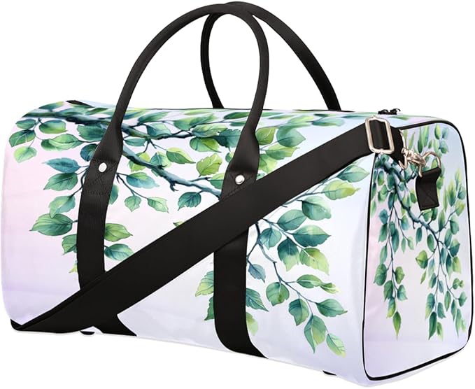 Travel Duffel Bag Flowers Leaves Butterfly Sport Tote Gym Bag Waterproof Foldable Carryon Weekend Overnight Training Handbag Sports Duffle Bags for Women Men Boys Girls