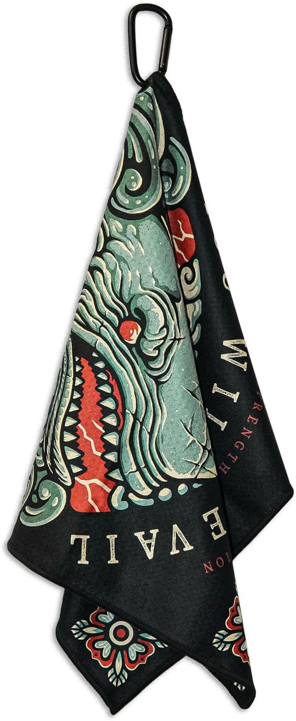 RokFit Gym & Golf Towel – Multi-Use, Quick-Dry, Durable Utility Towel with Bold Graphic and Carabiner Clip (You Will Prevail)