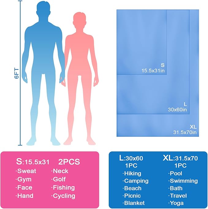 S Size Camping Towel Microfiber Quick Dry Lightweight for Men Women Travel Face Hand Neck Arm Hiking Riding Running Tennis Gym Fitness Sweat Towels(Blue, 2 Pack S)