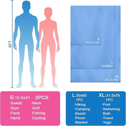 S Size Camping Towel Microfiber Quick Dry Lightweight for Men Women Travel Face Hand Neck Arm Hiking Riding Running Tennis Gym Fitness Sweat Towels(Blue, 2 Pack S)