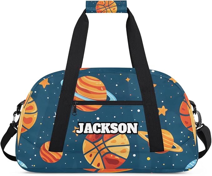 Personalized Basketball Gym Duffel Bags for Kids Boys with Custom Name Sport Travel Bags for Overnight Weekender Training, Blue Space