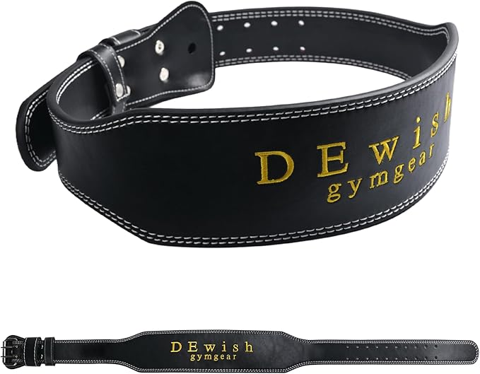 10 Adjustable Holes Genuine Leather Weightlifting Belt, 4”& 6”Width, Double Prong Power Belt for Gym Bodybuilding, weightlifting, powerlifting, squats and deadlifts