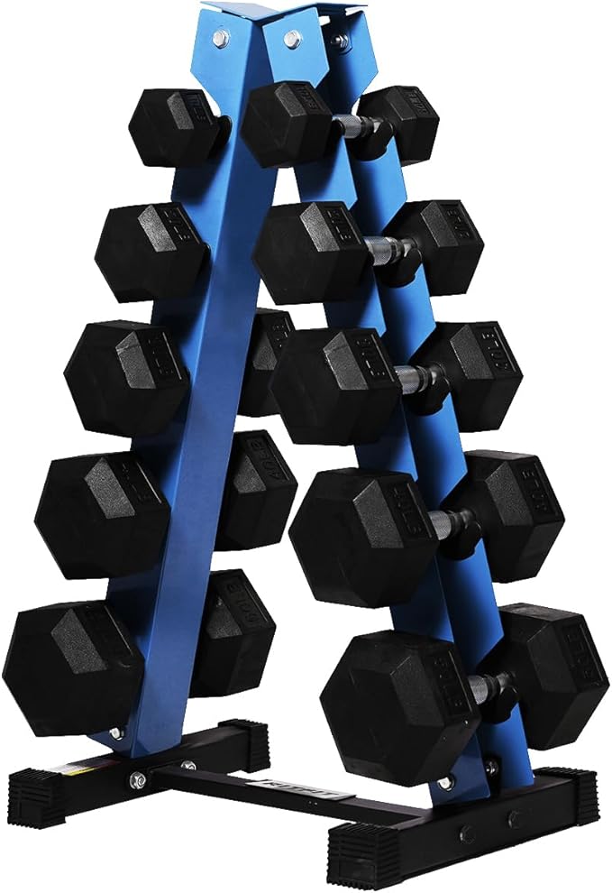RitFit 250LB/300LB/350LB/550LB/650LB Rubber Hex Dumbbell Sets with Weights Rack, Multiple Color Choices Available, Great Gym Equipment for Home, Strength Training, Workouts