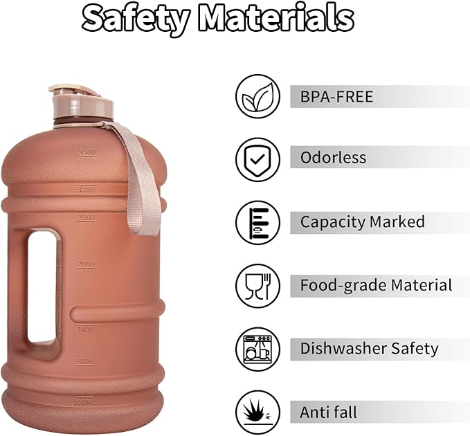 TOOFEEL 1 Gallon Water Bottle,Leakproof,Bpa Free,Dishwasher Safe,128 oz Large Water Jug wiht Handle,Travel & Camping & Sports & Gym Water Bottle For Men and Women - Matte Pink