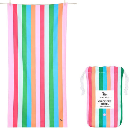 Dock & Bay Beach Towel - Quick Dry, Sand Free - Compact, Lightweight - 100% Recycled - Includes Bag - Tutti Frutti - Large (160x90cm, 63x35)