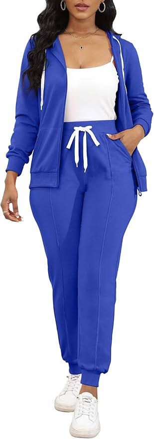 CLOCOR Track Suits for Women Set - Casual 2 Piece Outfits Sweatsuit Pocket Hoodies Long Sleeve with Patchwork Pants Set