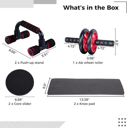 4-in-1 Ab Wheel Roller Kit with Push-Up, Core Sliders & Knee Pads for Home Gym
