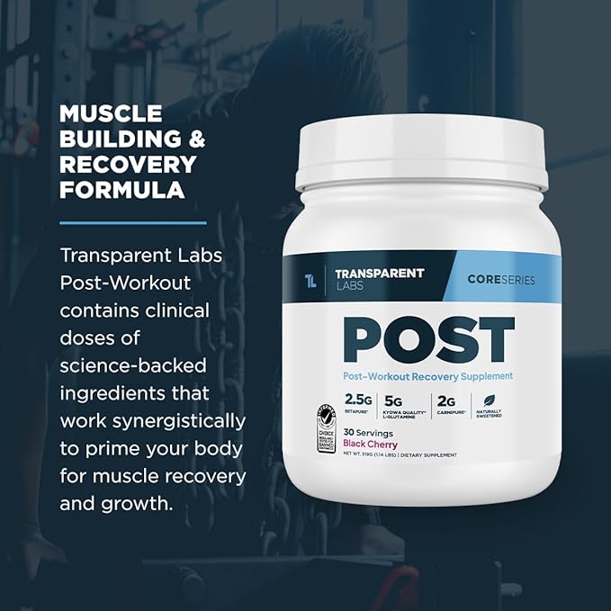 Transparent Labs Post - Post-Workout Recovery Muscle Builder with L-Glutamine, Beta-Alanine and BetaPure Betaine Anhydrous for Muscle Recovery and Muscle Building - 30 Servings, Black Cherry