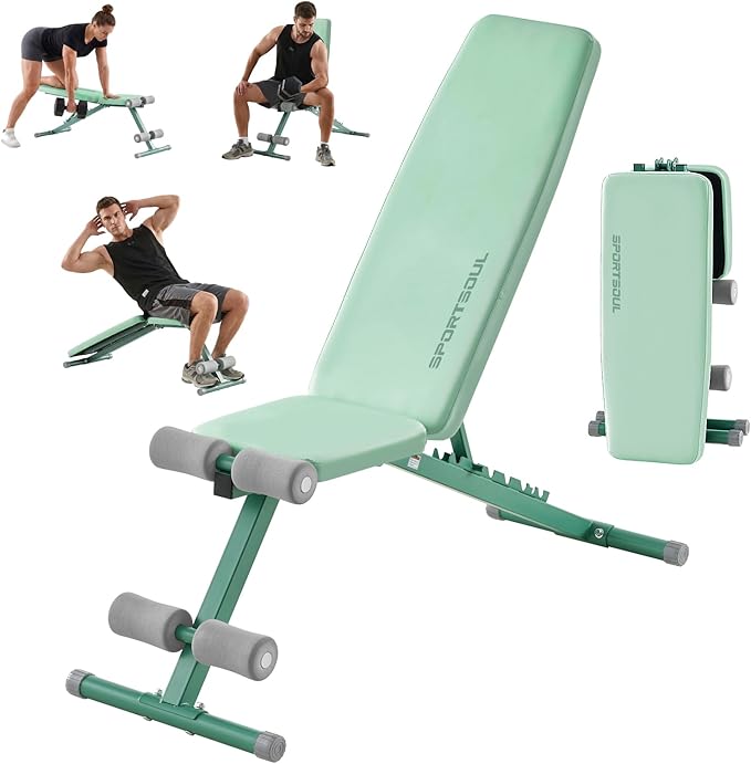SPORTSOUL 880LB Weight Bench for Home Gym, 8-Position Backrest Adjustable Workout Bench for Strength Training – Incline Decline Flat, Foldable & Compact for Small Space Apartment Room Garage