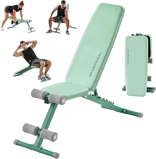 SPORTSOUL 880LB Weight Bench for Home Gym, 8-Position Backrest Adjustable Workout Bench for Strength Training – Incline Decline Flat, Foldable & Compact for Small Space Apartment Room Garage