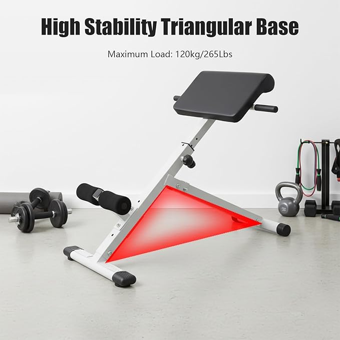 Roman Chair Back Extension Machine, 5-Stage Adjustable Hyperextension Bench, Multi-Functional Ab Workout Sit-Up Bench with 265 lbs Capacity for Home Workout Gym Fitness Equipment, White