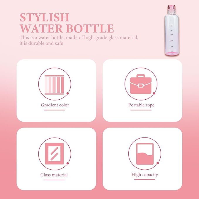 DOITOOL Borosilicate Glass Water Bottle 16.9 oz Portable Clear Sports Bottle with Scale for Running Gym Camping and Outdoor Fitness