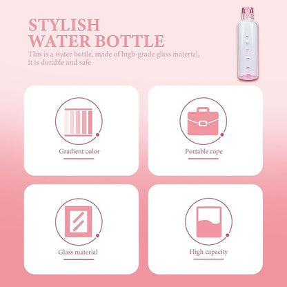 DOITOOL Borosilicate Glass Water Bottle 16.9 oz Portable Clear Sports Bottle with Scale for Running Gym Camping and Outdoor Fitness