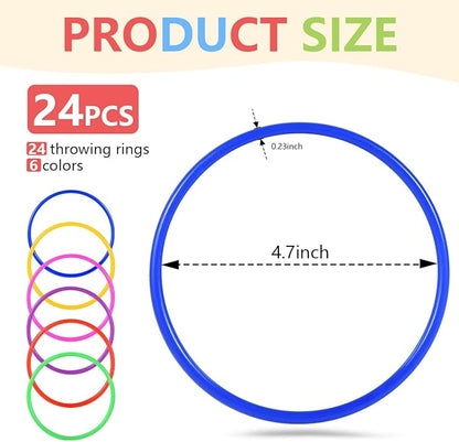 OBTANIM 24 Pcs Plastic Ring Toss Game for Kids and Outdoor Toss Rings for Speed and Agility Practice Game, Random Colors