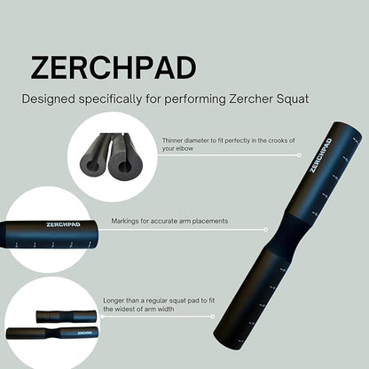 Barbell Pad Squat Pad Designed Specifically for Zercher Squats - Great for Zercher Squats, Front Squats and Hip Thrusts — Extra Long Length—Fit Standard and Olympic Bars Perfectly