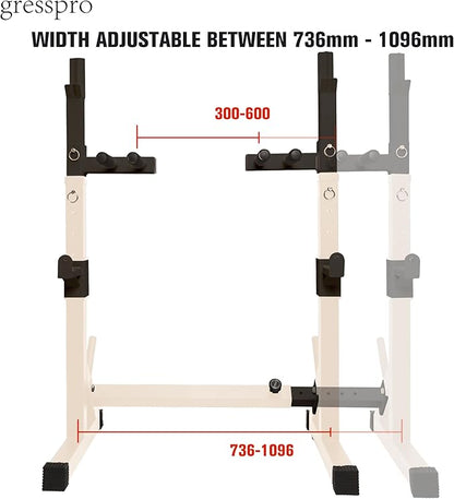 Gresspro Barbell Rack Stand with Dip Bar Attachment - Multifunctional Adjustable Squat Rack, Heavy-Duty Dumbbell Rack, Strength Training Dip Station, Home Gym Equipment Max Load 550lbs