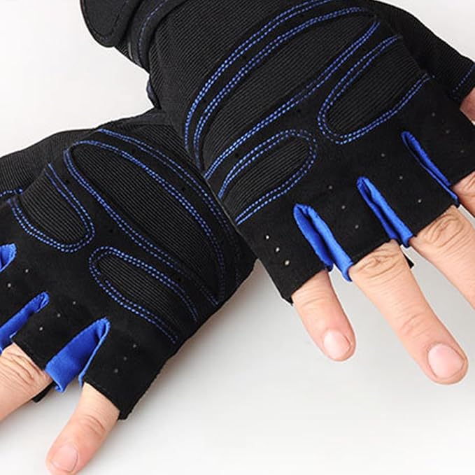 Mikinona Fitness Half-Finger Gloves for Men XL Dark Blue Cycling and Weight Lifting Gloves with Wrist Support for Fitness Training and Riding