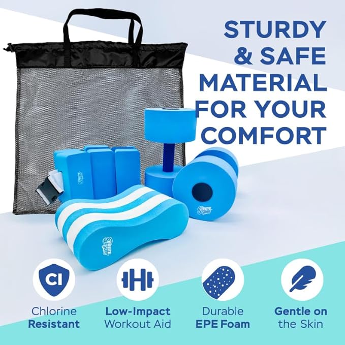 Sunlite Sports Water Workout Combo Set, High Density Water Weights for Pool Exercise, Dumbell, Swim Belt, Aerobics Equipment, Aqua Jogger Belt, Pool Fitness, Aqua Therapy & Exercise